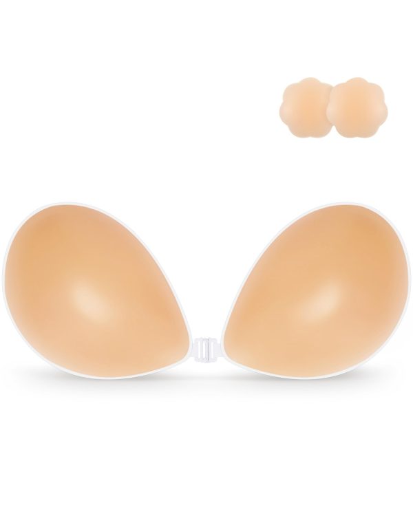 Niidor Adhesive Bra Strapless Sticky Invisible Push up Silicone Bra for Backless Dress with Nipple Covers Creme