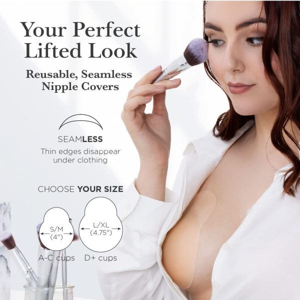 Nippies Nipple Covers for Women - Added Lift Adhesive Silicone Nipple Pasties - Reusable Sticky Breast Covers - Caramel, Large - Image 8