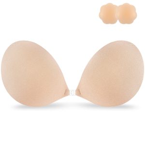 Niidor Adhesive Bra Strapless Sticky Invisible Push up Silicone Bra for Backless Dress with Nipple Covers Nude(B Cup)