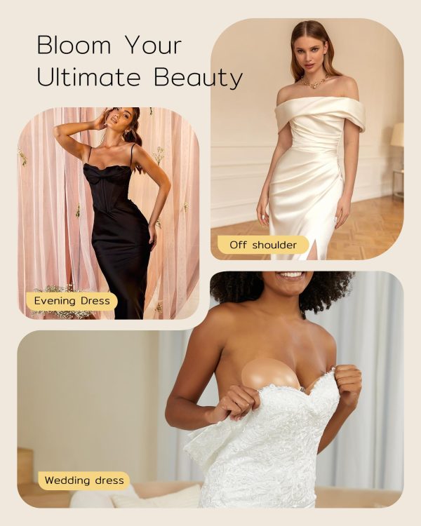 Niidor Adhesive Bra Strapless Sticky Invisible Push up Silicone Bra for Backless Dress with Nipple Covers Creme - Image 2