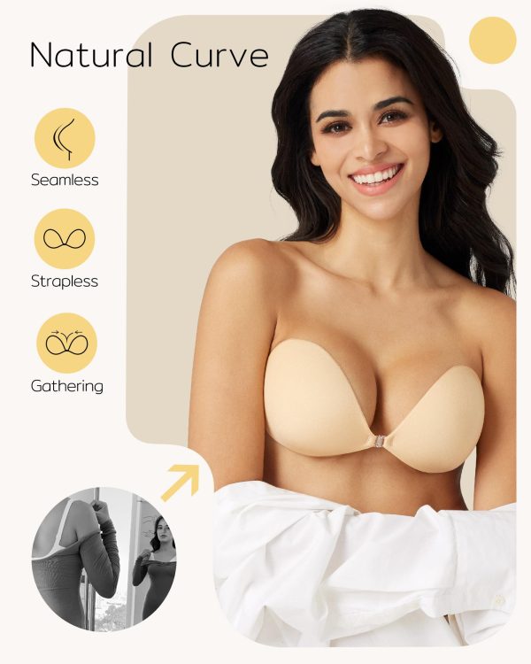 Niidor Adhesive Bra Strapless Sticky Invisible Push up Silicone Bra for Backless Dress with Nipple Covers Nude(B Cup) - Image 3
