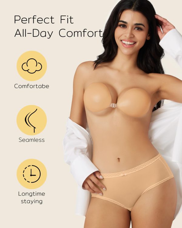 Niidor Adhesive Bra Strapless Sticky Invisible Push up Silicone Bra for Backless Dress with Nipple Covers Creme - Image 6