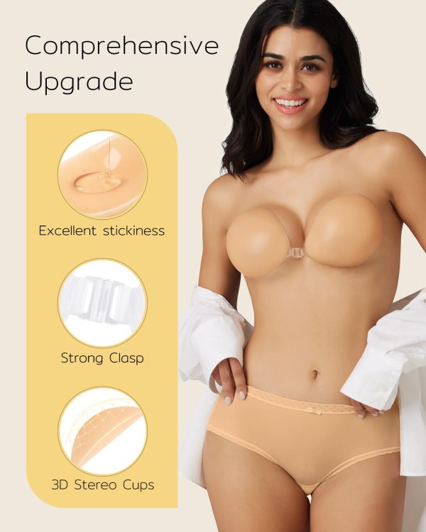 Niidor Adhesive Bra Strapless Sticky Invisible Push up Silicone Bra for Backless Dress with Nipple Covers Creme - Image 4