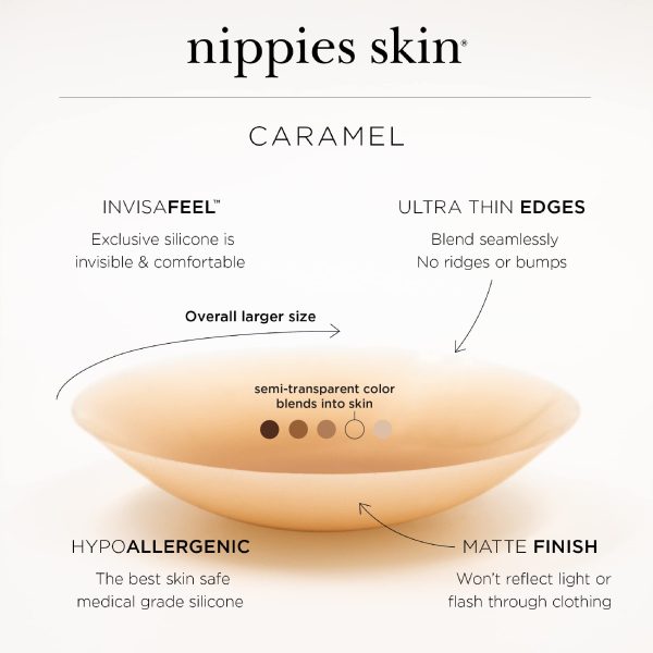 Nippies Non-Adhesive Bra Liner Nipple Covers for Women – Reusable Silicone No-Show Inserts Bra Pad Enhancements with Travel Box - Caramel - Image 7