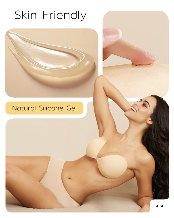 Niidor Adhesive Bra Strapless Sticky Invisible Push up Silicone Bra for Backless Dress with Nipple Covers Nude(B Cup) - Image 5