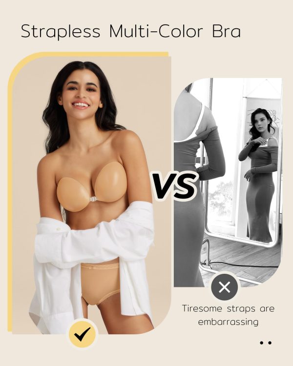 Niidor Adhesive Bra Strapless Sticky Invisible Push up Silicone Bra for Backless Dress with Nipple Covers Creme - Image 5