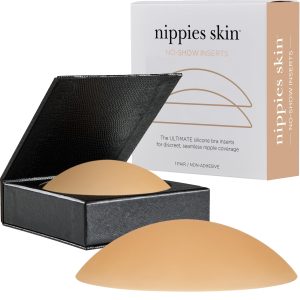 Nippies Non-Adhesive Bra Liner Nipple Covers for Women – Reusable Silicone No-Show Inserts Bra Pad Enhancements with Travel Box - Caramel
