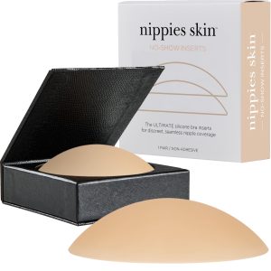 Nippies Non-Adhesive Bra Liner Nipple Covers for Women – Reusable Silicone No-Show Inserts Bra Pad Enhancements with Travel Box - Creme